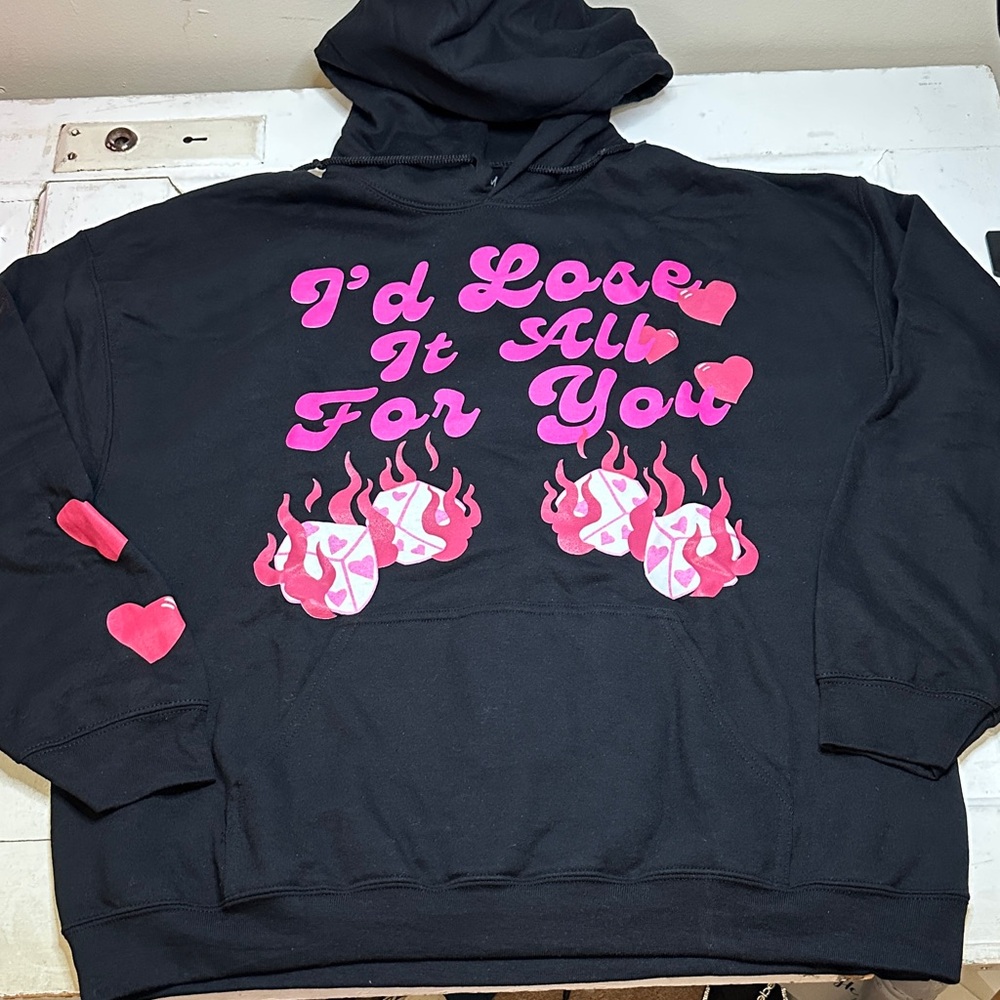 RARE Yours Truly Phora Hoodie with Pink Heart and Flame Design